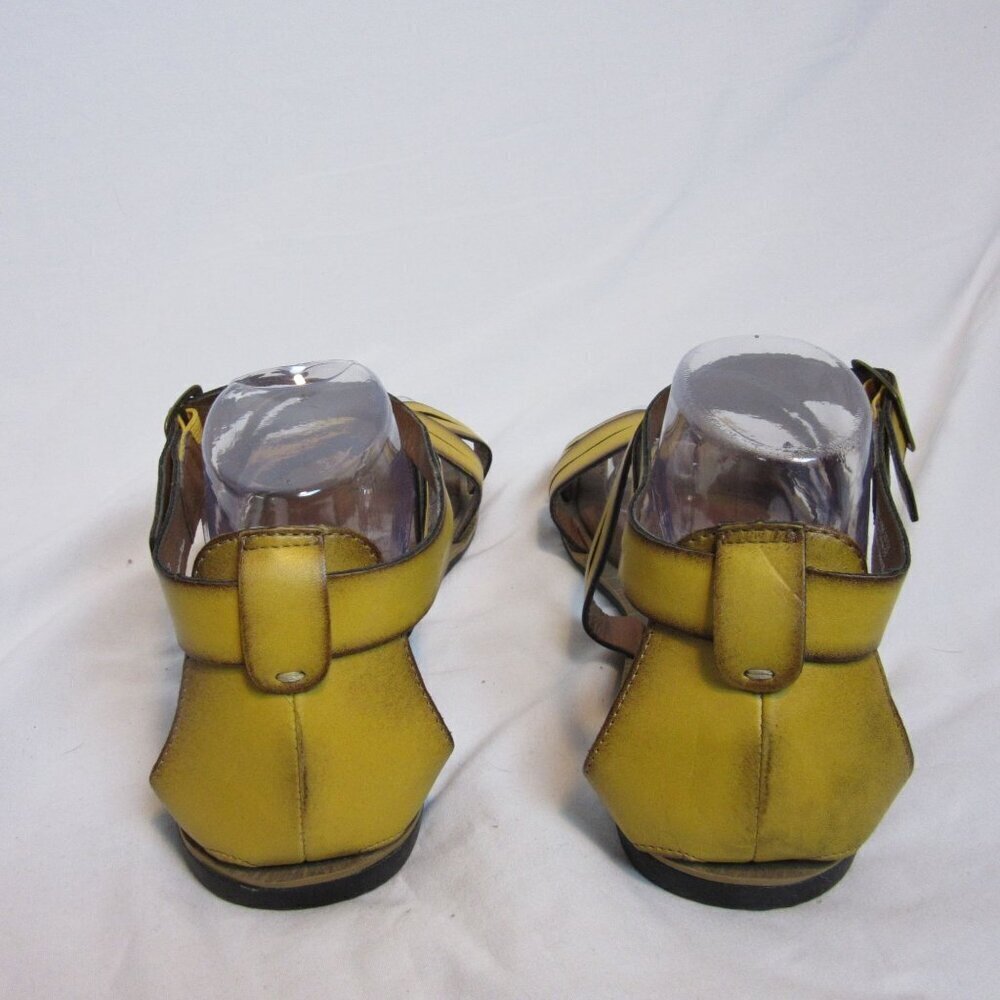 Clarks Billie Jazz Leather Gladiator Sandals Flats Yellow Brown Buckle Womens 10 - Picture 6 of 7